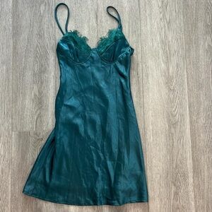 Elegant deep teal Lace Trim Slip Dress